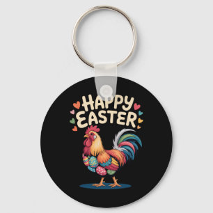Happy Easter Rooster Chicken Farm Life Poultry Lov Key Ring