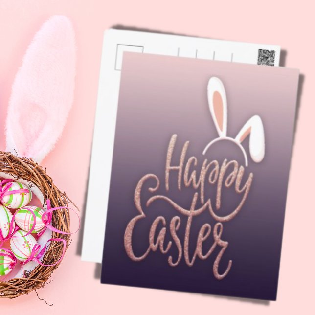 Happy Easter Rose Gold Glitter Holiday Card (Creator Uploaded)