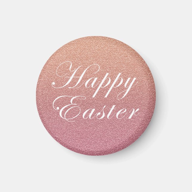 Happy Easter Rose Gold Pink Sparkle Glitter Style Magnet (Front)