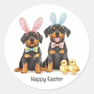 Happy Easter Rottweiler Dogs Bunny Ears Classic Round Sticker