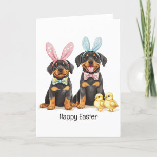 Happy Easter Rottweiler Dogs Bunny Ears Holiday Card