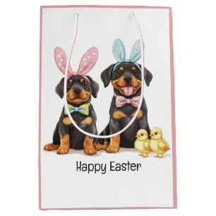 Happy Easter Rottweiler Dogs Bunny Ears Medium Gift Bag