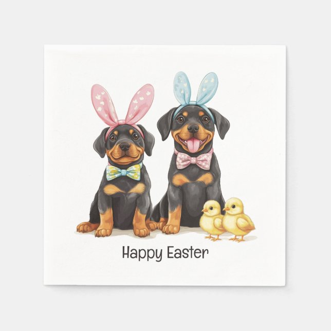 Happy Easter Rottweiler Dogs Bunny Ears Napkin (Front)