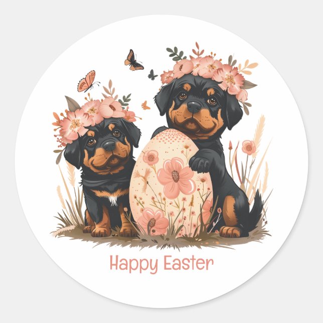 Happy Easter Rottweiler Dogs Classic Round Sticker (Front)