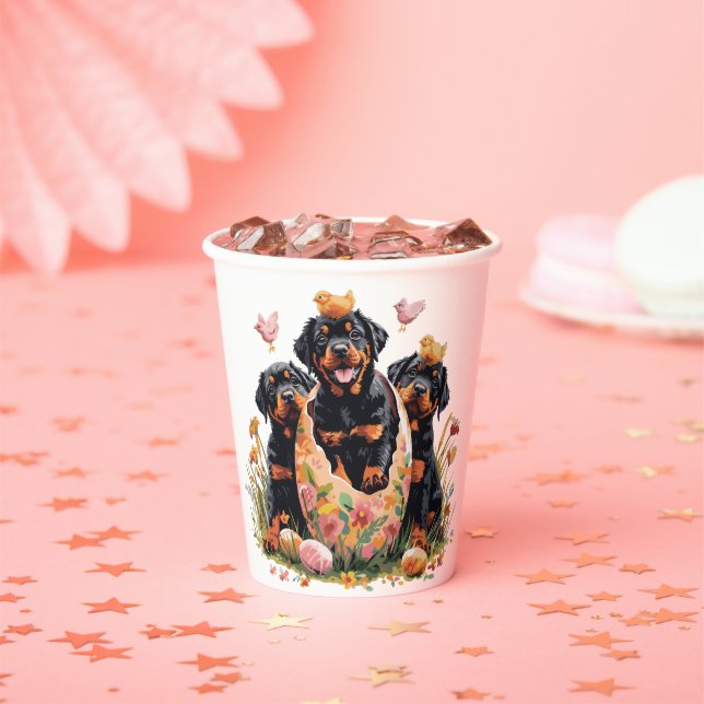 Happy Easter Rottweiler Dogs Paper Cups (Insitu)