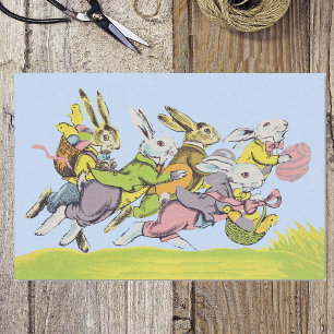 Happy Easter Running Pastel Rabbits Tissue Paper