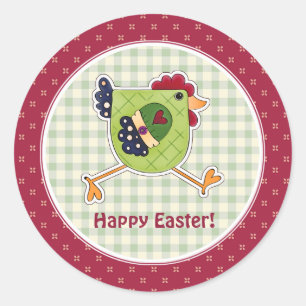 Happy Easter. Rustic Rooster Classic Round Sticker