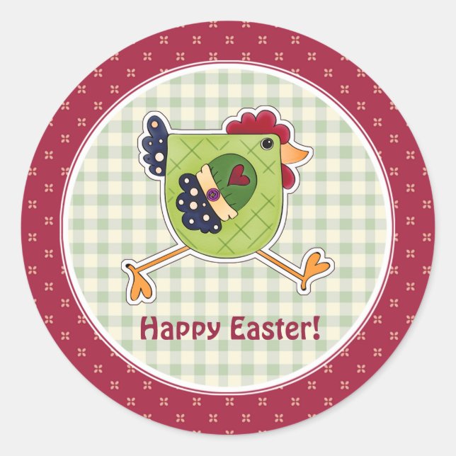 Happy Easter. Rustic Rooster   Classic Round Sticker (Front)