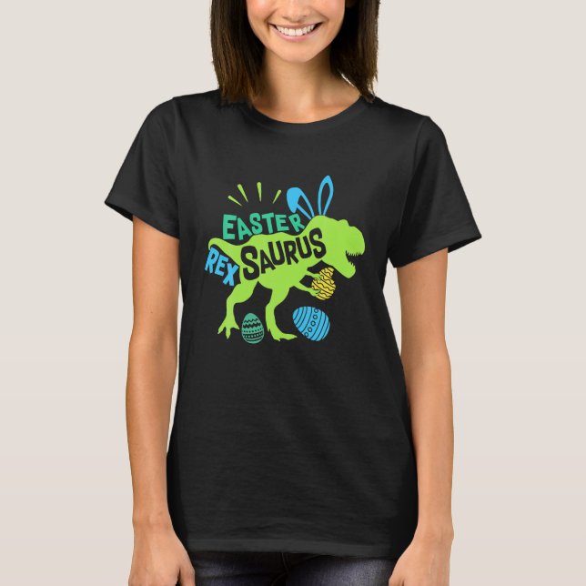 Happy Easter Saurus TRex Eggs Dinosaur Funny Gift T-Shirt (Front)
