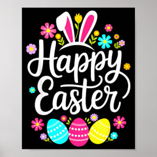 Happy easter sayings cute egg bunny floral womens poster