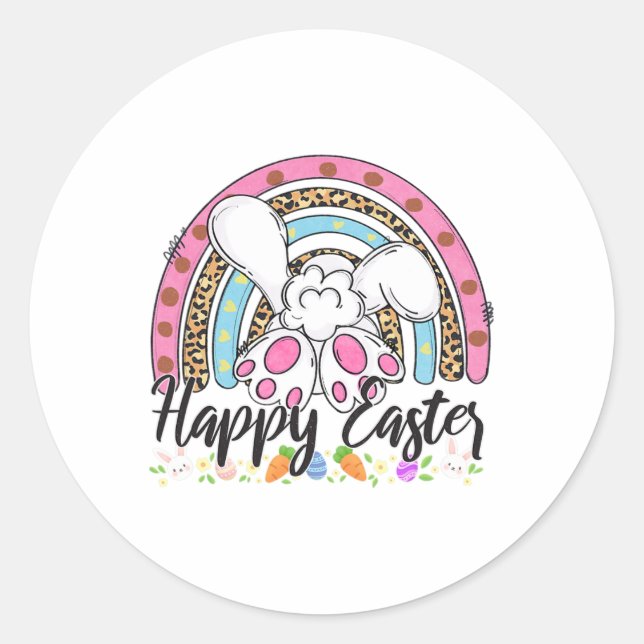 Happy Easter Sayings Egg Bunny 2  Classic Round Sticker (Front)