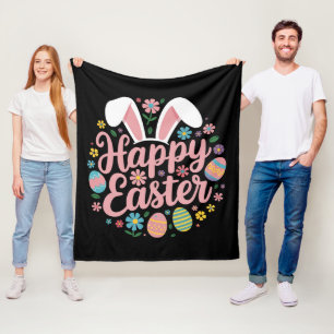Happy Easter Sayings Egg Bunny Fleece Blanket