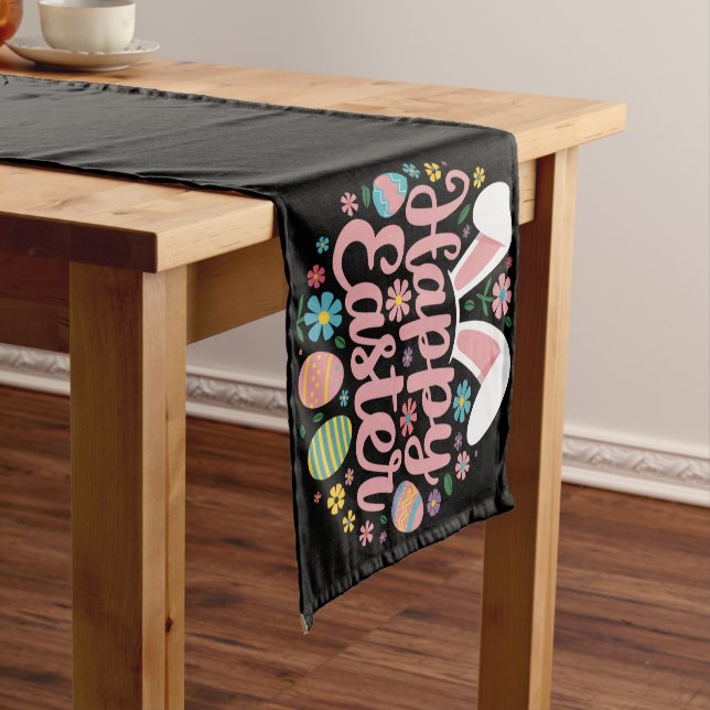 Happy Easter Sayings Egg Bunny Short Table Runner (In Situ)
