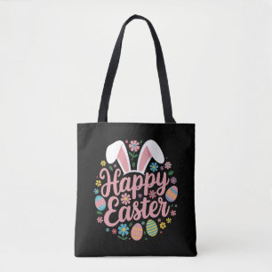 Happy Easter Sayings Egg Bunny Tote Bag
