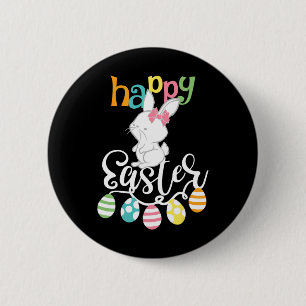 Happy Easter Sayings Egg Groovy Bunny Rabbit Kids 6 Cm Round Badge