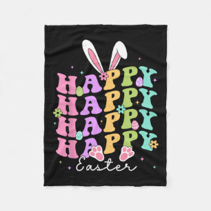 Happy Easter Sayings Egg Groovy Bunny Rabbit Kids  Fleece Blanket