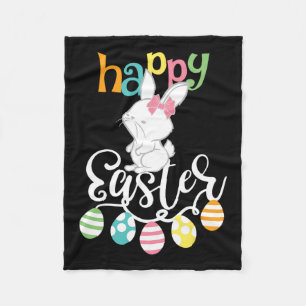 Happy Easter Sayings Egg Groovy Bunny Rabbit Kids  Fleece Blanket