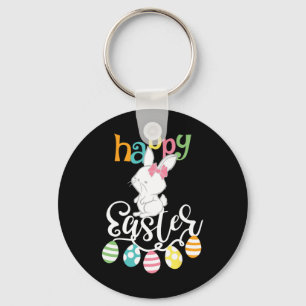 Happy Easter Sayings Egg Groovy Bunny Rabbit Kids  Key Ring