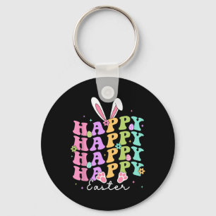Happy Easter Sayings Egg Groovy Bunny Rabbit Kids  Key Ring