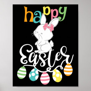 Happy Easter Sayings Egg Groovy Bunny Rabbit Kids Poster