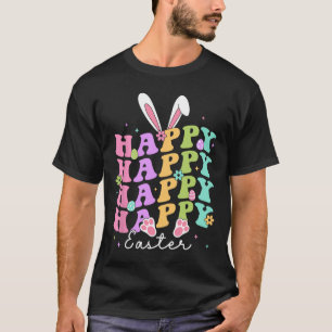 Happy Easter Sayings Egg Groovy Bunny Rabbit Kids T-Shirt