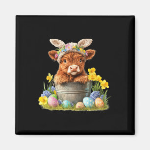 Happy Easter Scottish Cow Cute Heifer Cow Farm Magnet