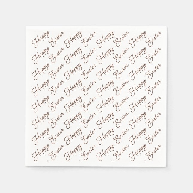 Happy Easter Script Brown on White Paper Napkin (Front)