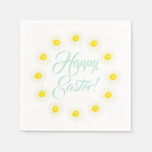 Happy Easter script cute daisy floral frame fun Napkin