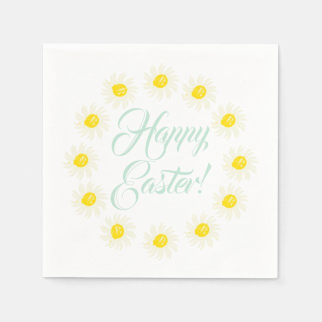 Happy Easter script cute daisy floral frame fun Napkin (Front)