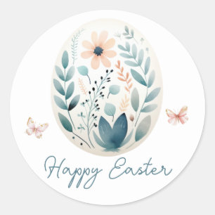 Happy Easter Script Floral Egg Classic Round Sticker