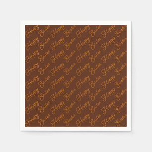 Happy Easter Script Orange on Brown Paper Napkin