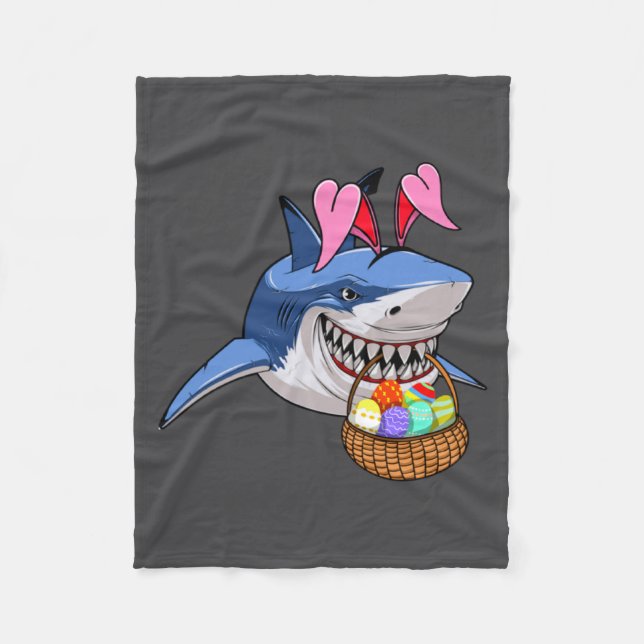 Happy Easter Shark Bunny With Easter Basket Boys G Fleece Blanket (Front)
