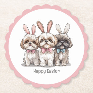 Happy Easter Shih Tzu Dogs Paper Coaster