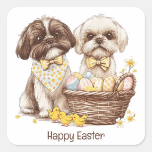 Happy Easter Shih Tzu Dogs Square Sticker