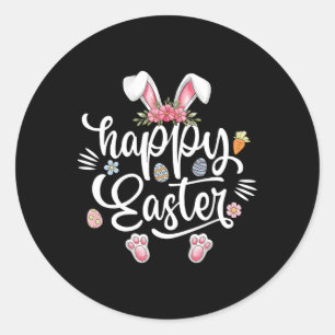 Happy Easter Shirt Girls Kids Toddler Women Bunny Classic Round Sticker