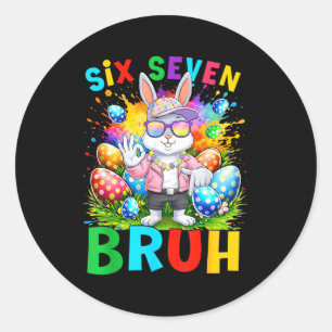 Happy Easter Six Seven Bruh Meme Bunny Rabbit Boy Classic Round Sticker
