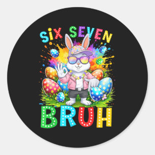 Happy Easter Six Seven Bruh Meme Bunny Rabbit Boy Classic Round Sticker
