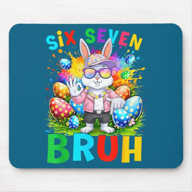 Happy Easter Six Seven Bruh Meme Bunny Rabbit Boy  Mouse Pad (Front)