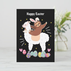 Happy Easter Sloth and llama Flat holiday card