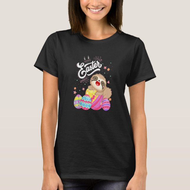 Happy Easter Sloth With Egg Hunting  For Sloth T-Shirt (Front)