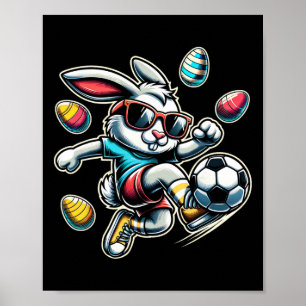 Happy Easter Soccer Boys Easter Bunny Funny Easter Poster