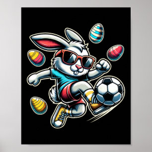 Happy Easter Soccer Boys Easter Bunny Funny Easter Poster