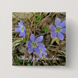 Happy Easter Soft Blue Hepatica Wildflower Button