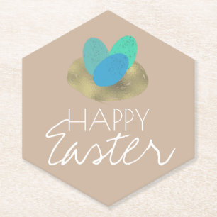 Happy Easter Speckled Egg Easter Nest Party Paper Coaster