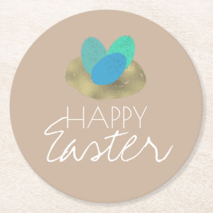 Happy Easter Speckled Egg Easter Nest Party Round Paper Coaster
