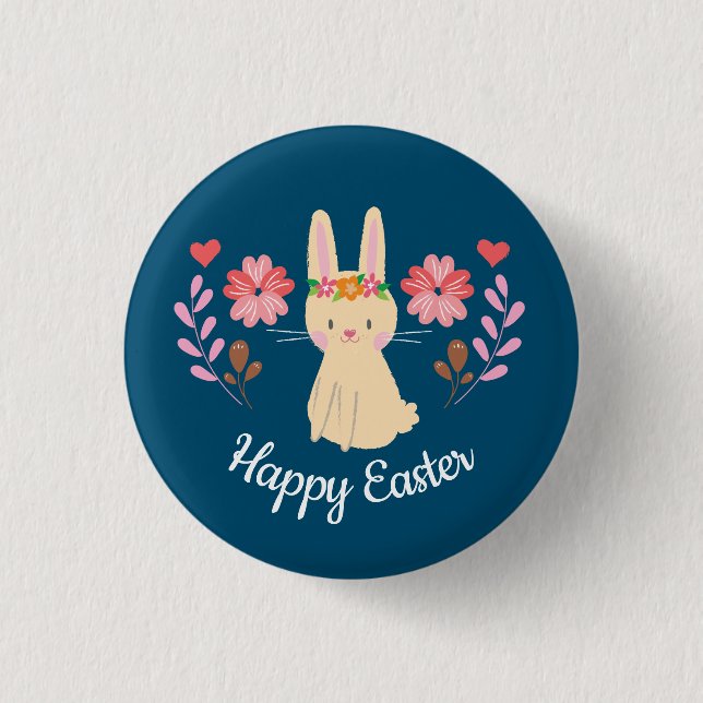 Happy Easter Spring Bunny 3 Cm Round Badge (Front)