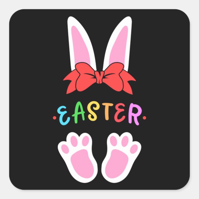 Happy Easter Spring Bunny Easter Egg Funny Gift Square Sticker (Front)