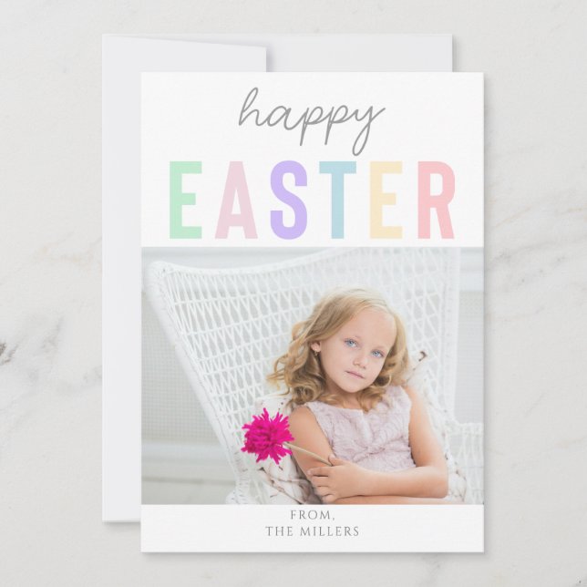 Happy Easter Spring Colours Pastel Photo Holiday Card (Front)