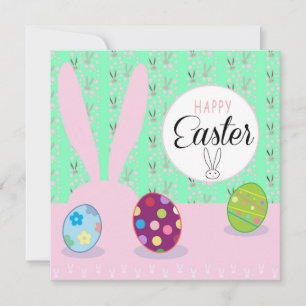 Happy Easter Spring Cute Bunny Easter Eggs Hunt Holiday Card
