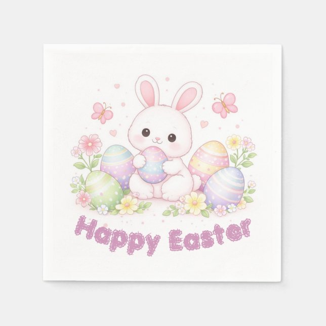 Happy Easter Spring Design - Cute Easter Bunny  Napkin (Front)